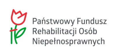 Logotyp Państwowego Funduszu Rehabilitacji Osób Niepełnosprawnych. Schematyczny kwiat podtrzymywany przez podpórkę.